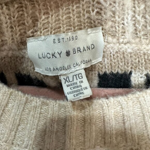 Lucky Brand Fair Isle Nordic Sweater Womens Size XL Beige Brown Blend Cabincore - Picture 4 of 8